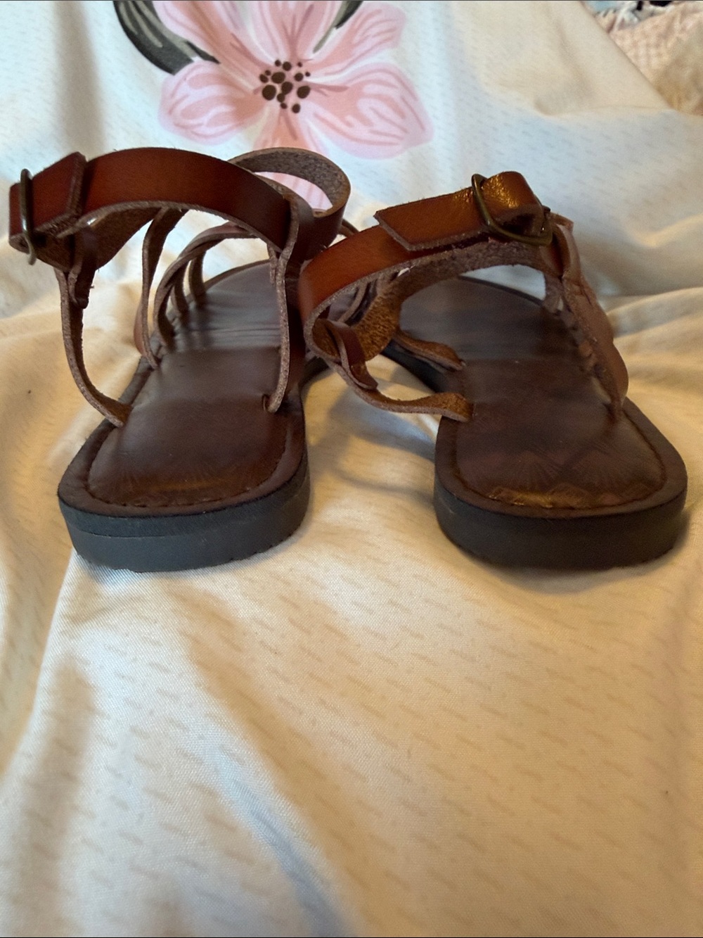 Women's Brown Strappy Leather Sandals - Picture 2 of 4
